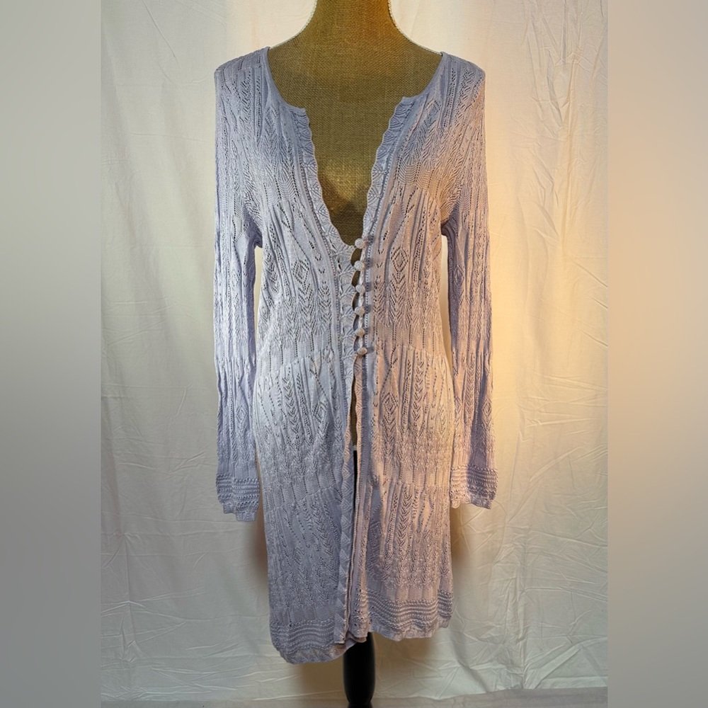 100% silk lace button up long cardigan lilac J. Jill vintage Y2K 00’s
